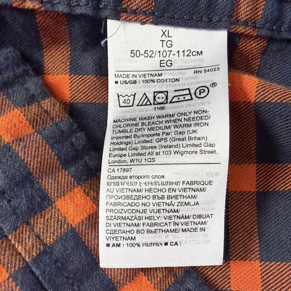 Banana Republic Mens XL Luxe Flannel Shirt Navy Orange Check Untucked Slim‎ Fit